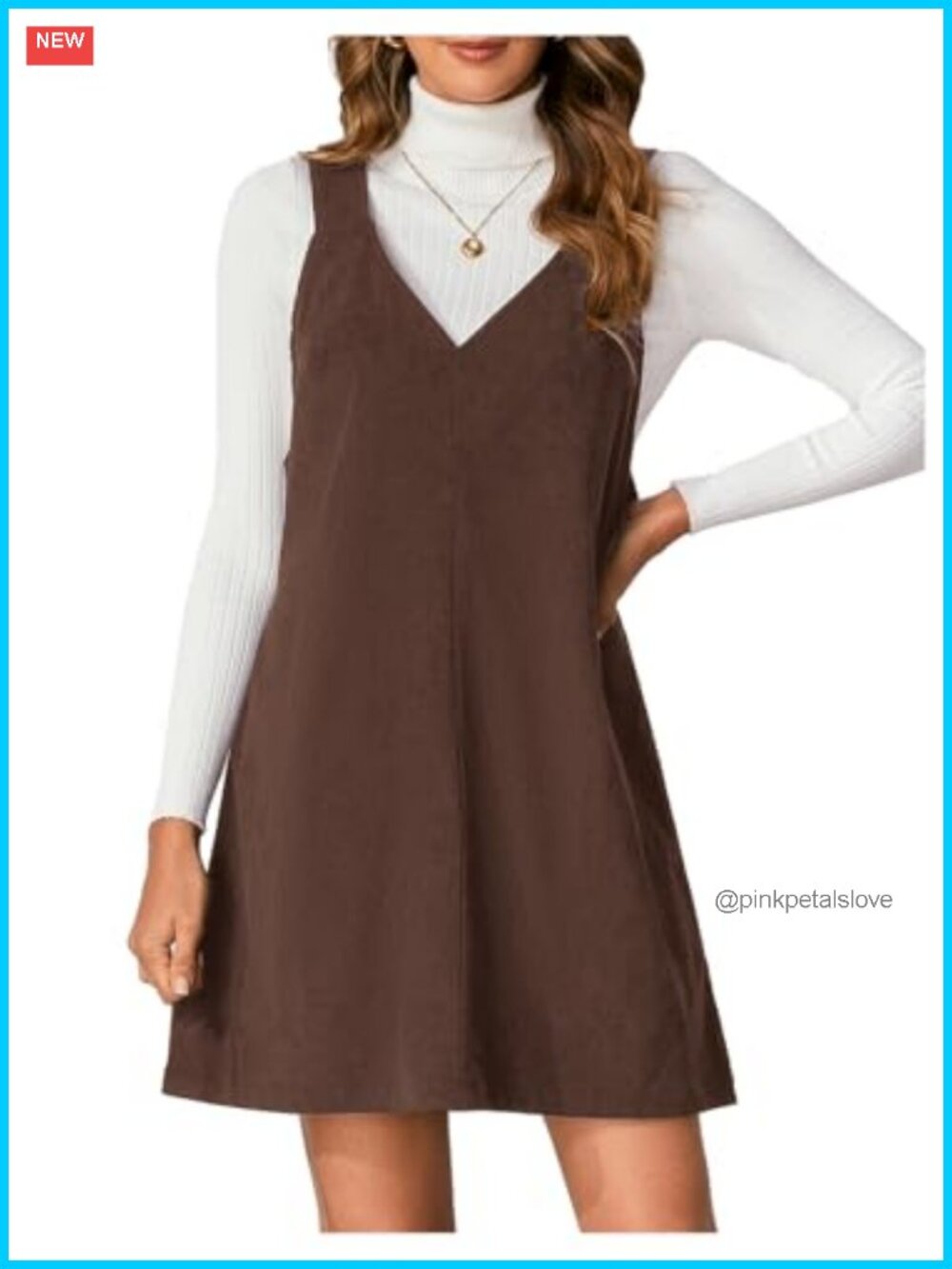 Corduroy Overall Dress Mini Pinafore Jumper V-Neck Sleeveless Casual